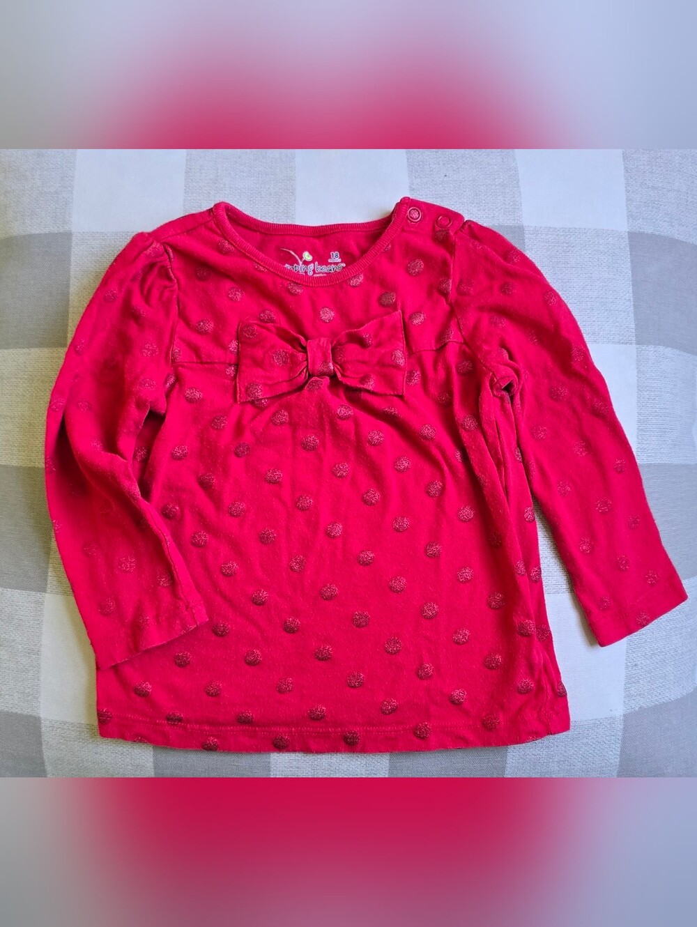 Red Baby Girl Longsleeve Top Bow Polkadots Glitter Jumping Beans Size 18 Months
